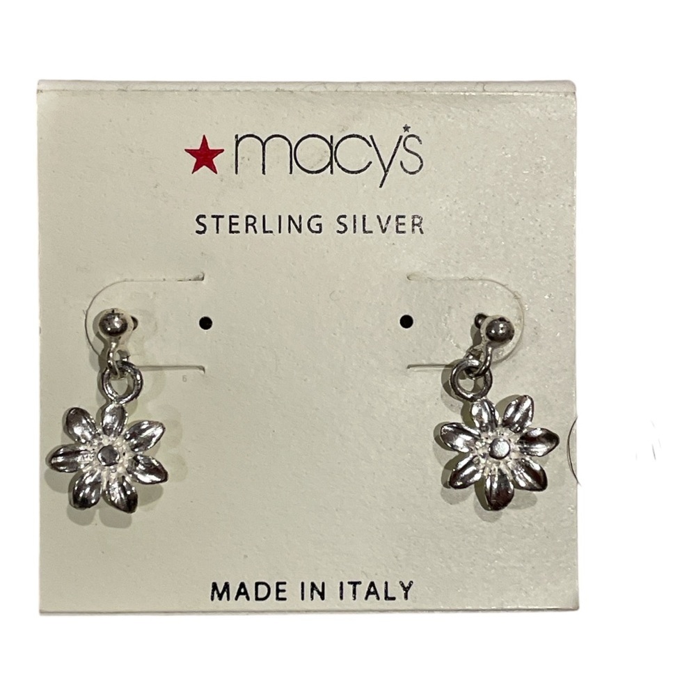 Macy’s Sterling Silver Flower Dangle Earrings - image 1